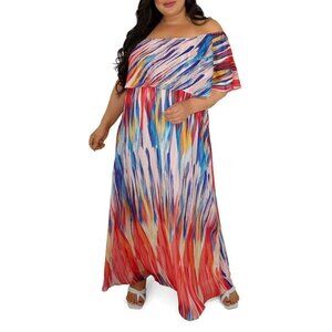 Maree Pour Toi Plus Abigail Flounce Maxi Dress 26 Colorful Flowy NEW $179